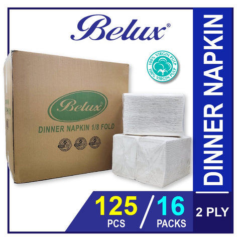 Belux 2 Ply 1/8 Fold 100% White Pulp Dinner Napkin Tissue Paper Restaurant